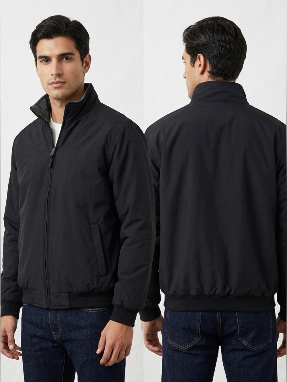 Y2K 2000s Faded Glory Men's Black Fleece-Lined Utility Bomber Jacket Size M⁠